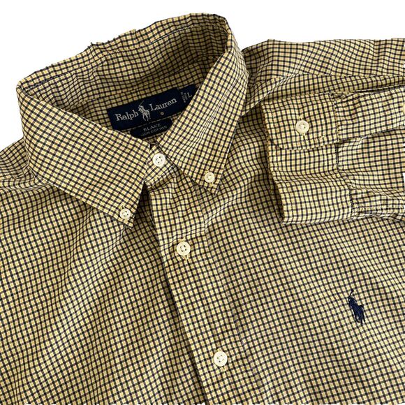 Mens Ralph Lauren Blake Long Sleeve Button Down Shirt Sz L Yellow Blue Check - Picture 1 of 6